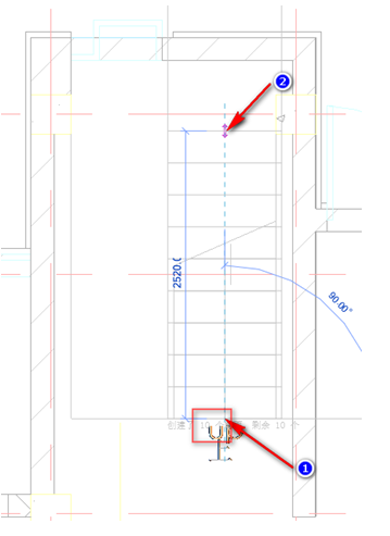 腿腿教学网-BIM图文教程-小别墅案例实践之2.8.2室内楼梯绘制